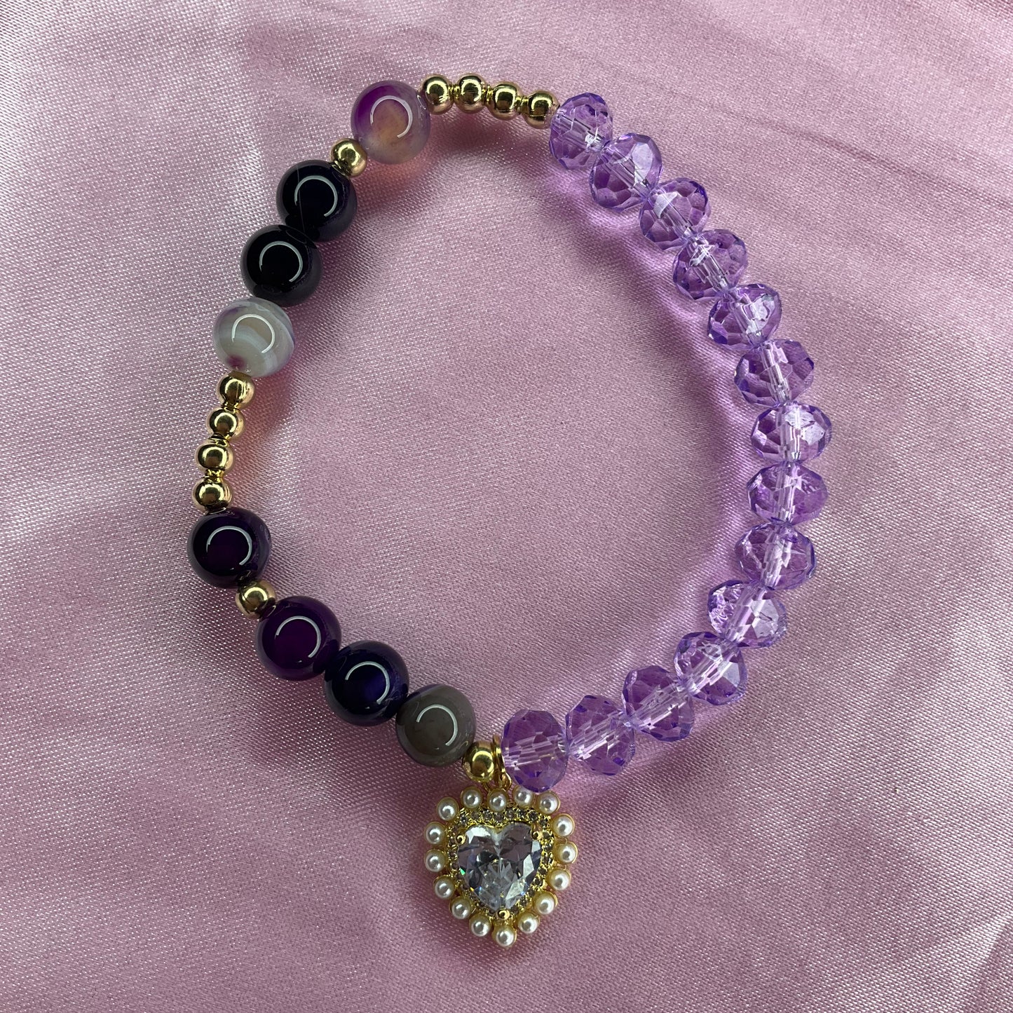 purple agate gold plated love heart