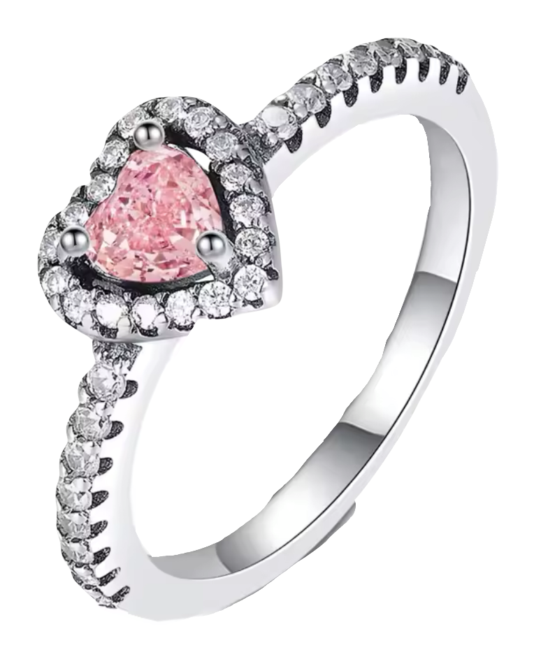 pink heart silver 925 ring