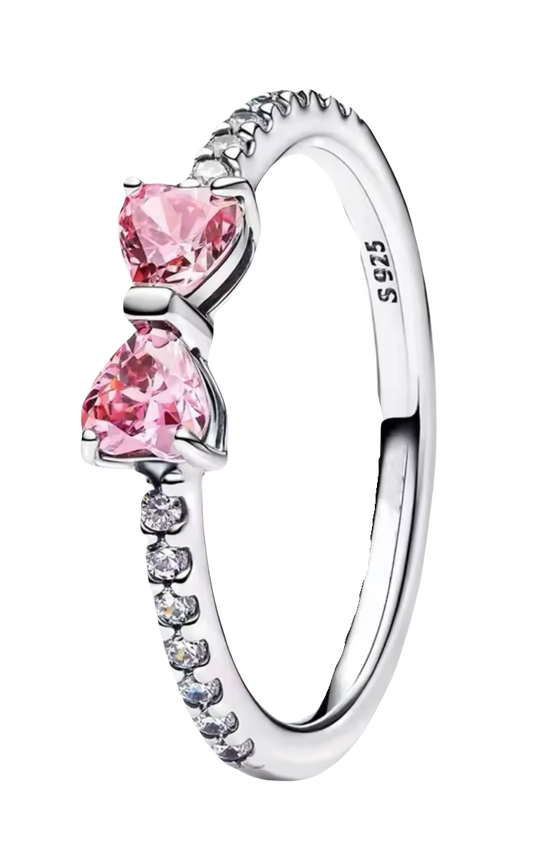 pink bow silver 925 ring