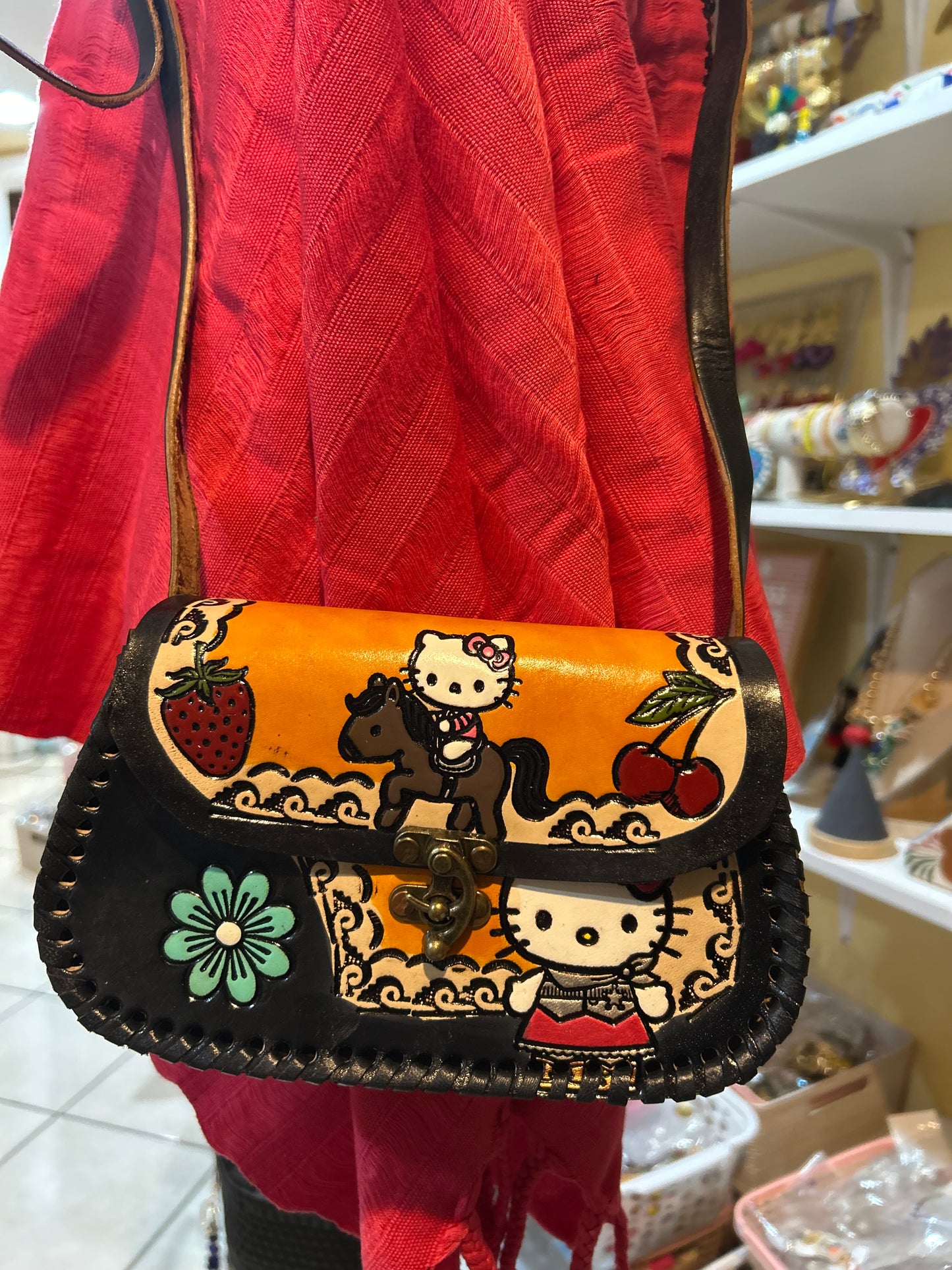 Cherry hello kitty leather crossbody bag