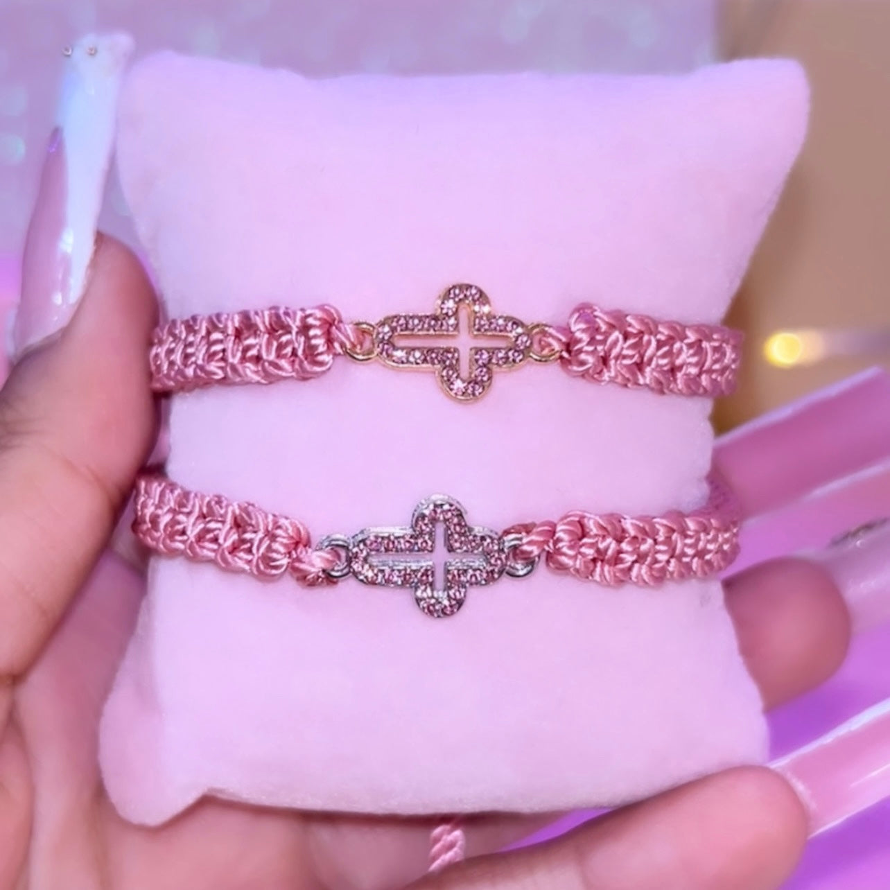 sparkly rose cross bracelet