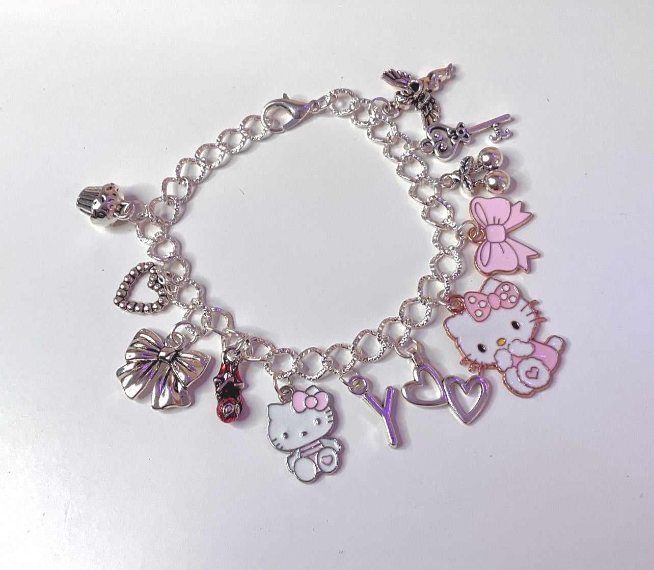 Hello kitty spidey silver charm bracelet