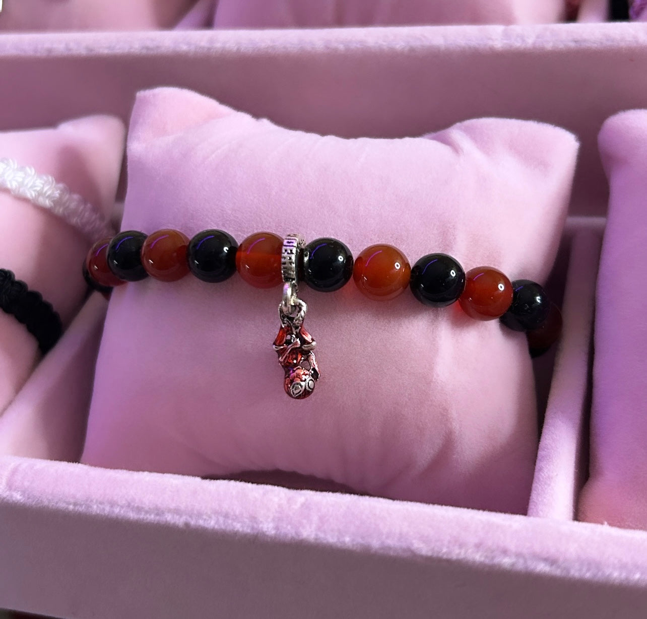 spider-man carnelian and obsidian bracelet