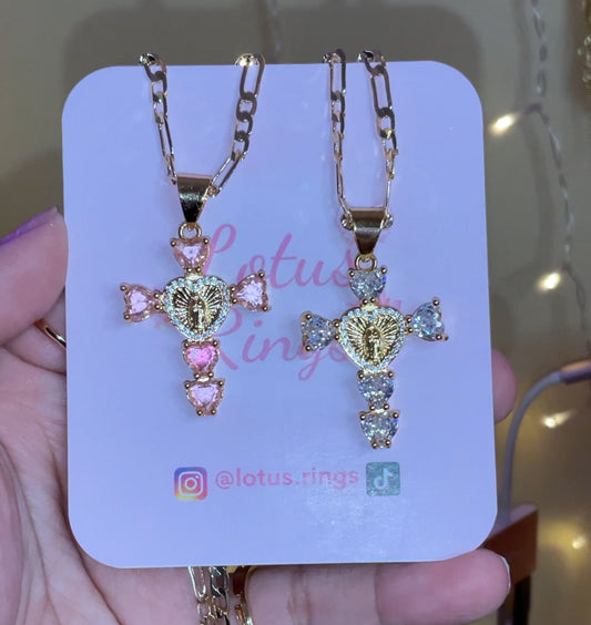 Virgencita heart cross necklace