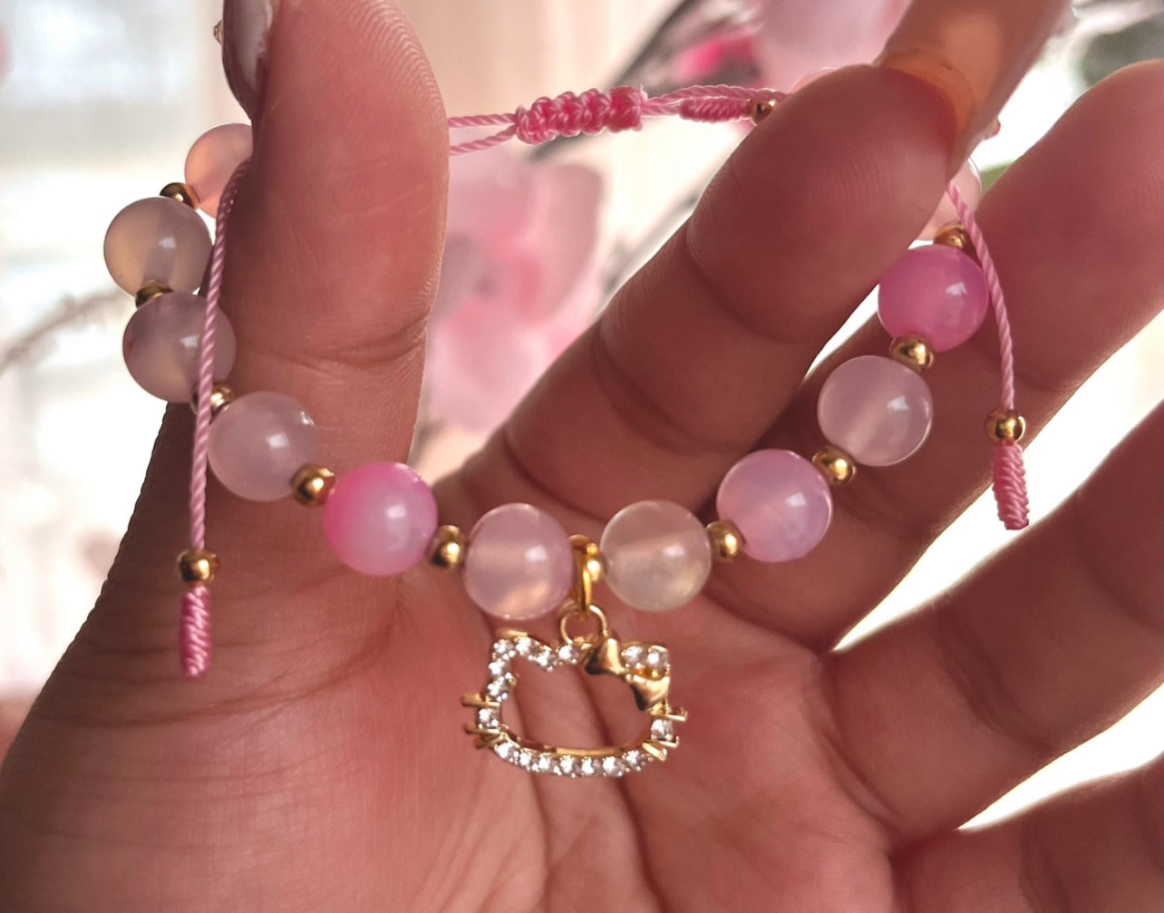 pink agate hello kitty bracelet