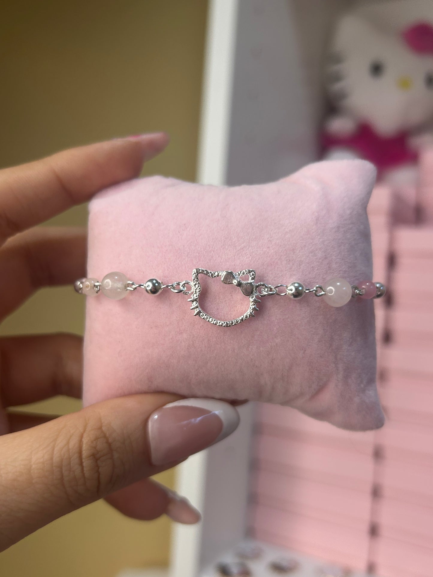 rose quartz silver 925 hello kitty bracelet