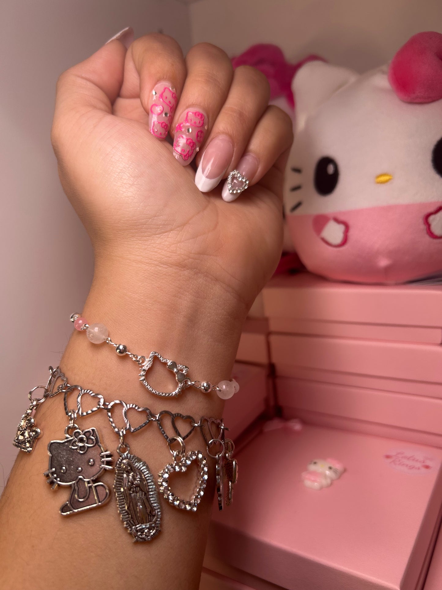 rose quartz silver 925 hello kitty bracelet