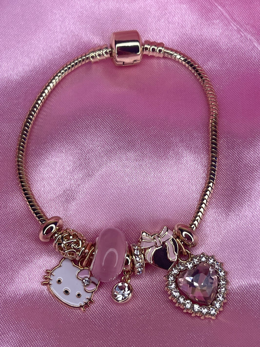 pretty girl hello kitty gold plated charm bracelet