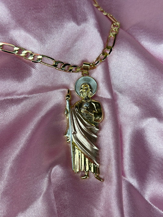 san judas pink cape necklace