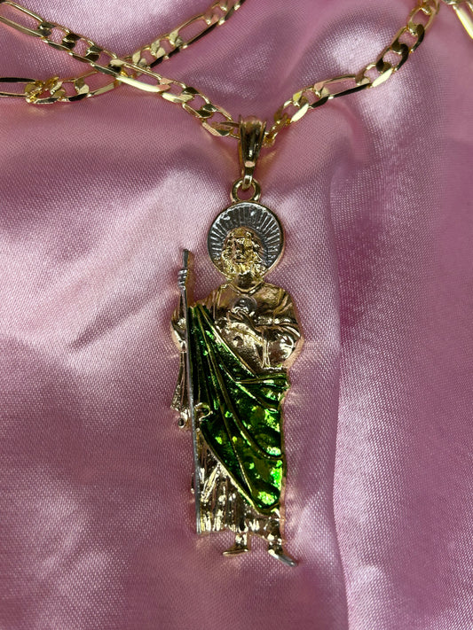san judas green cape necklace