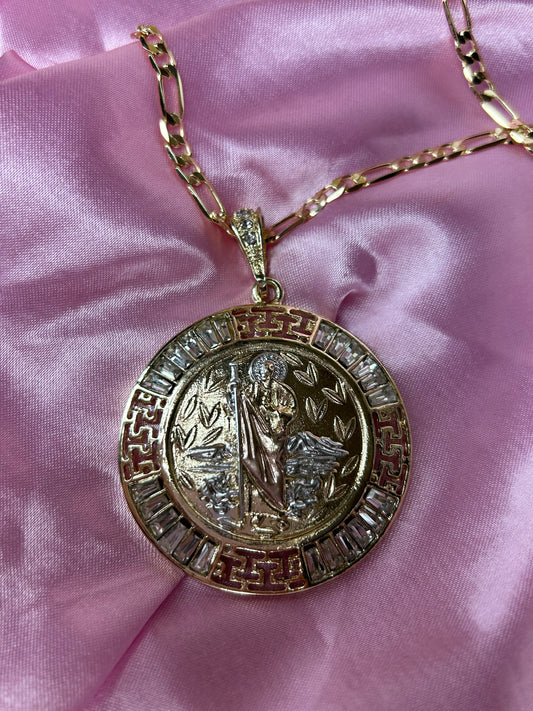 men’s san judas pink cape round necklace