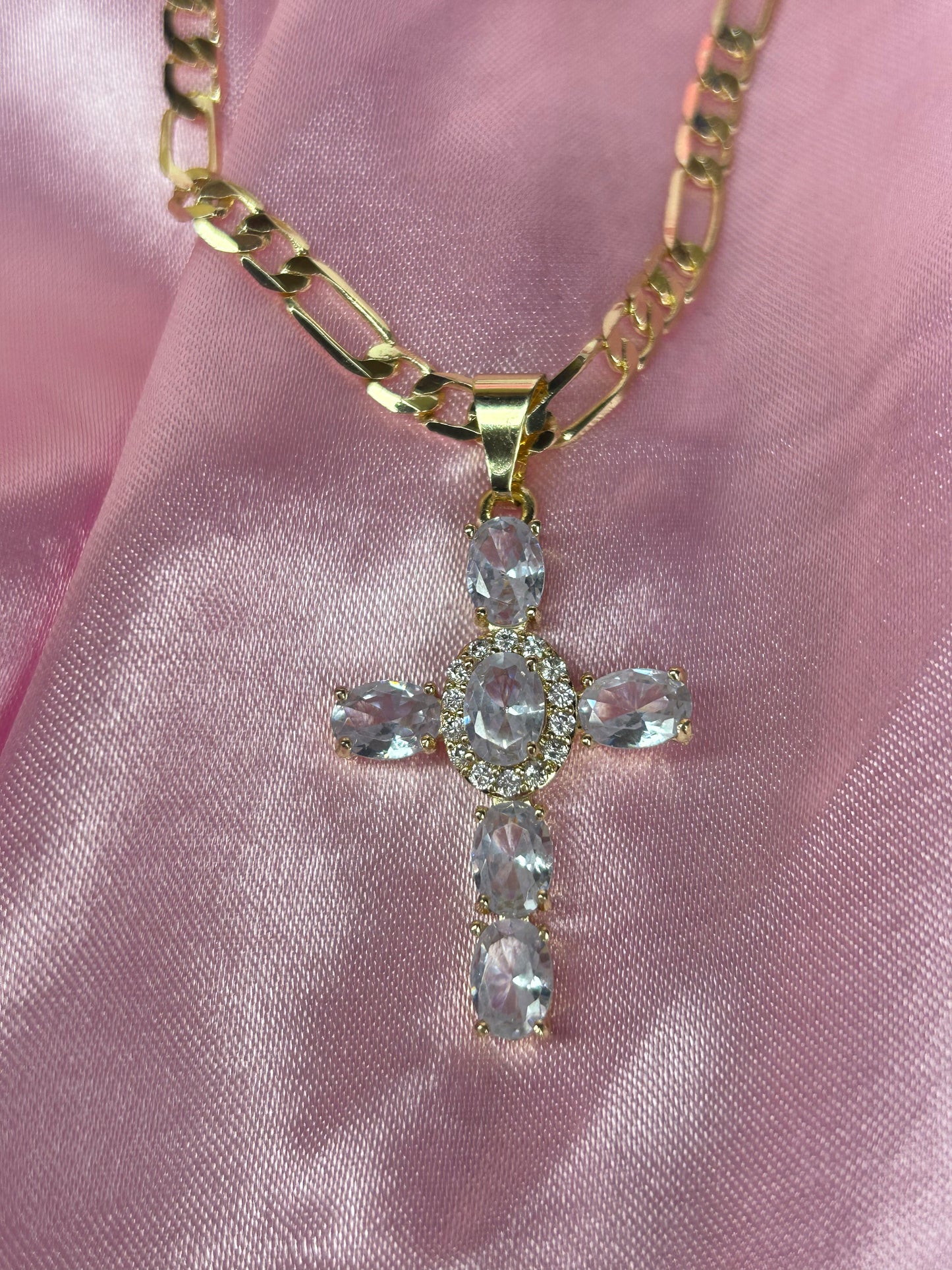 white blinged cross necklace