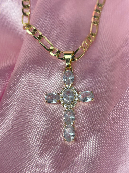 white blinged cross necklace