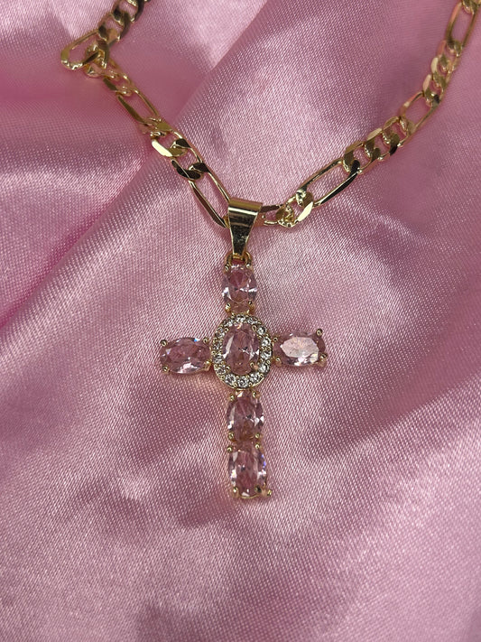 pink blinged cross necklace