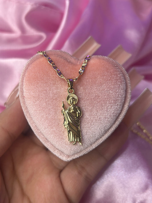 mini san judas all gold necklace