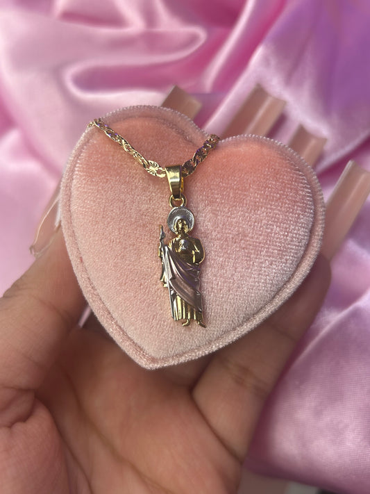 mini san judas pink cape necklace