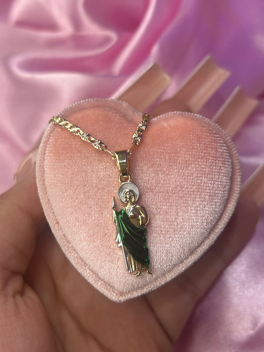 mini san judas green cape necklace
