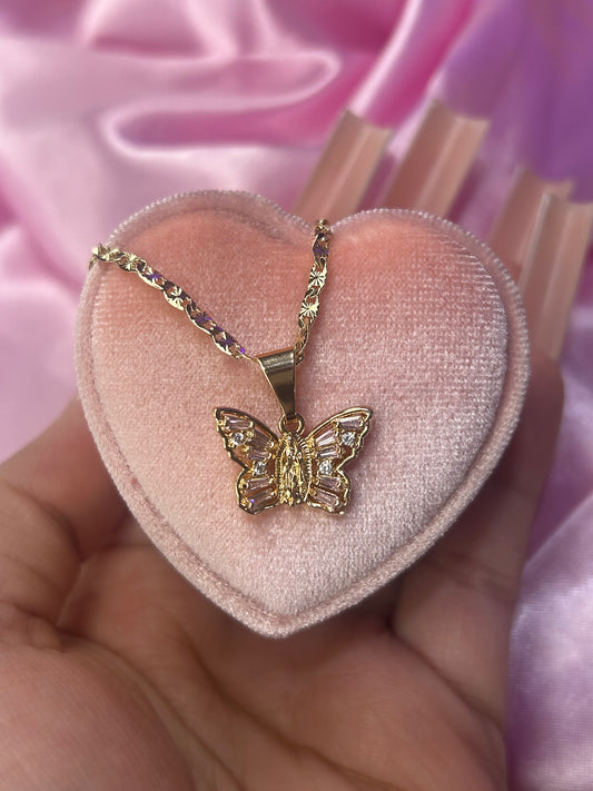 pink butterfly virgin necklace