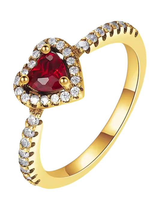 gold red heart silver 925 ring