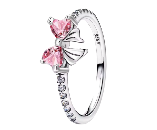 pink coquette bow ring silver 925