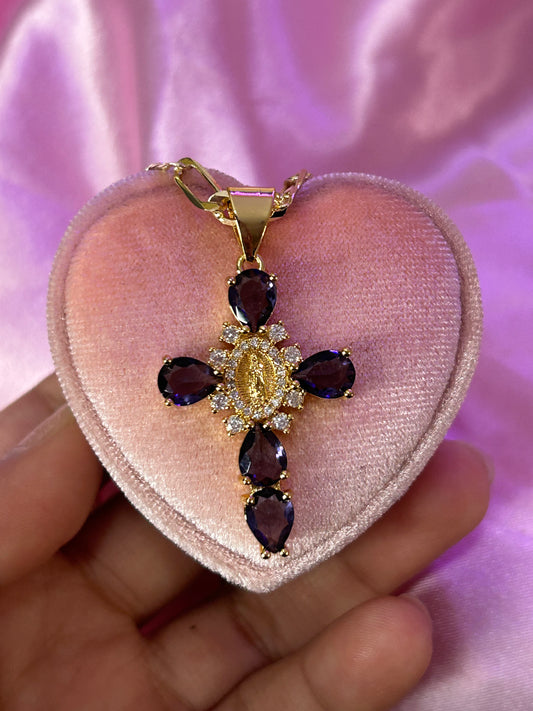 purple virgen cross necklace💜
