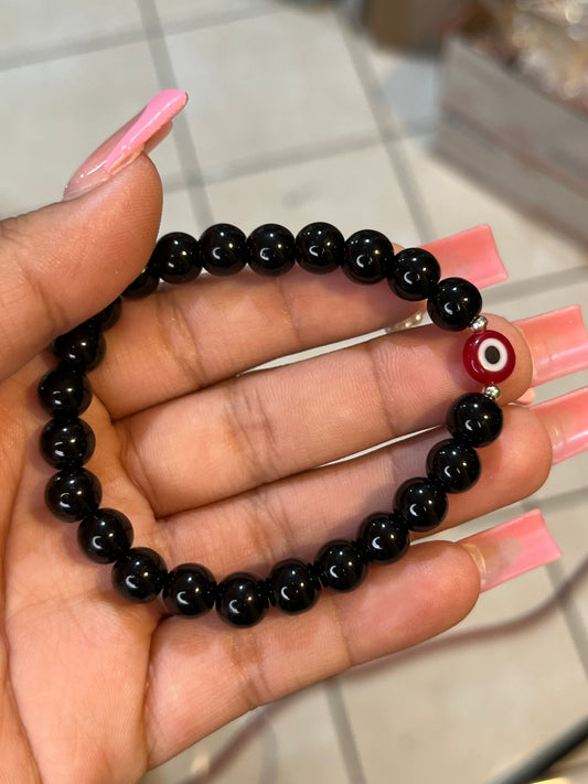 obsidian and red evil eye bracelet