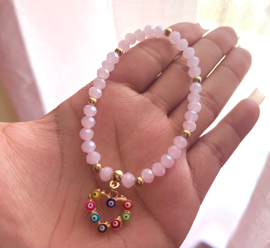pink heart evil eye bracelet