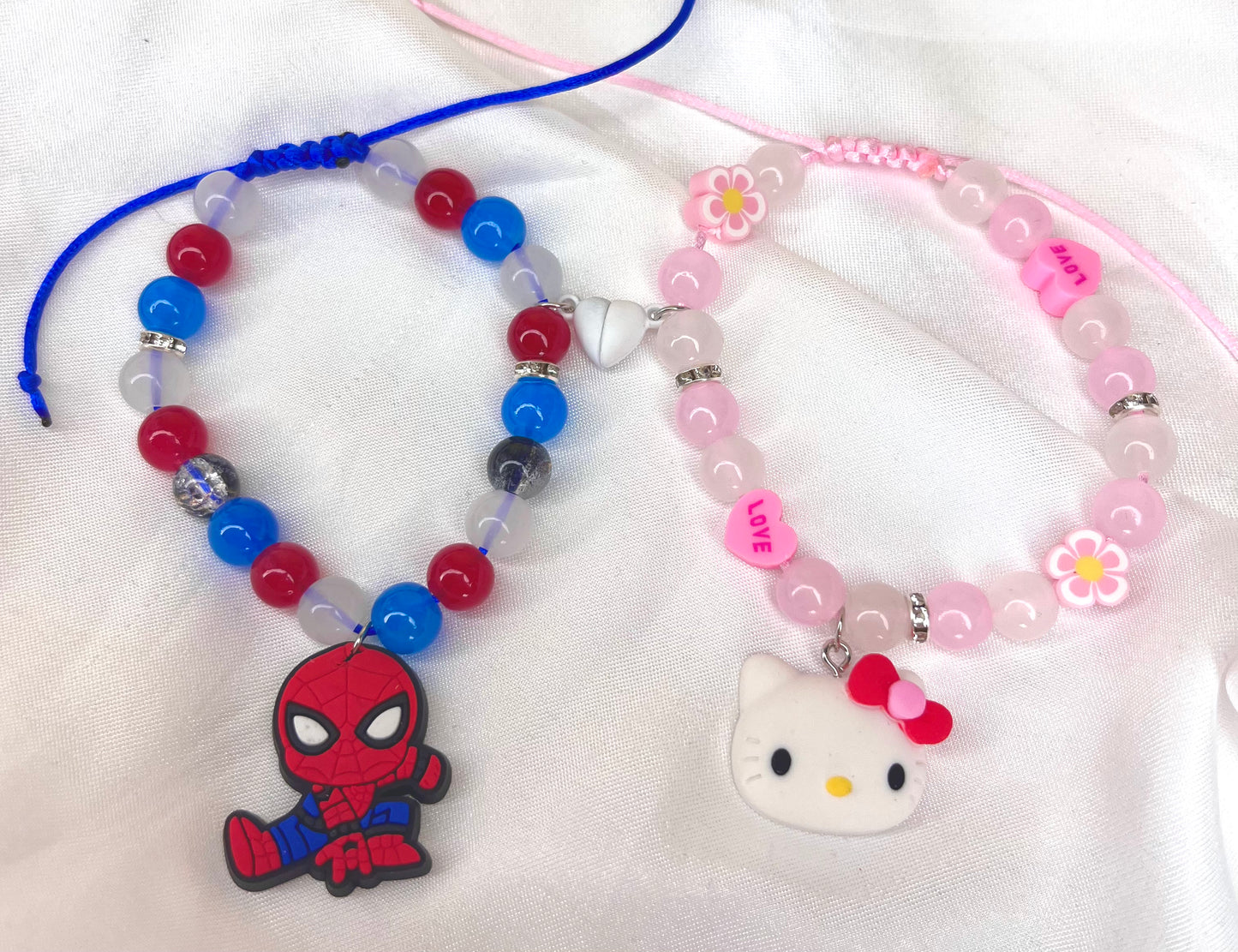 spider-man and hello kitty matching bracelet set